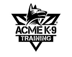 the logo for acme k9 training, which is designed to look like a shark