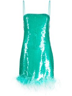 sequinned feather-embellished minidress from GIUSEPPE DI MORABITO featuring aqua blue, sequin embellishment, spaghetti straps, square neck, sleeveless, feather-trim detailing and concealed rear zip fastening. This item is in size 38 and the color is Blue Latest Fashion Design, Green Sequins, Feather Light, Sequin Mini, Sequin Mini Dress, Dress Brands, Aqua Blue, Square Neck, Me Too Shoes