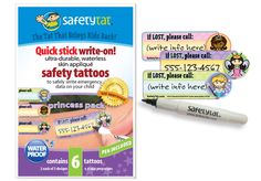 the safety sticker is next to an advertise for children's tattoos