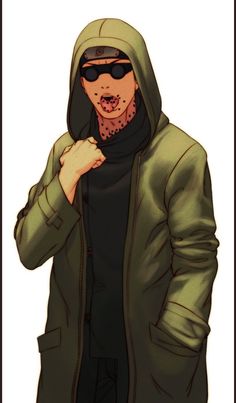 a drawing of a man in a hoodie and sunglasses with his hand on his hip