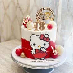 a hello kitty birthday cake on a plate