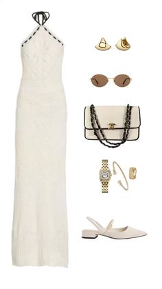 Knit White Dress, White Knit Dress, Gold Accessories, Cream And Gold, Vintage Chanel, White Dress, Chanel, Cream, Knitting