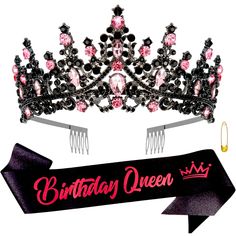 Birthday Queen Sash Black Pink Crystal Birthday Crown Tiaras For Women Girls Rhinestone Birthday Tiara Headband Princess Crown Hair Accessories Happy Birthday Party Decorations Birthday Gifts Black Quinceanera Crown, Black Crown Cheap, Hot Pink Crown, Black Crystal Crown, Pink Birthday Crown, Queen Sash, Tiara Black, Crystal Birthday, Crown Hair Accessories