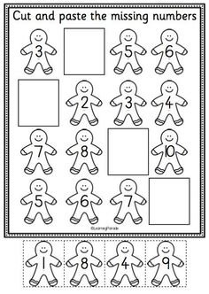 cut and paste the missing numbers to make gingerbreads worksheet for kids