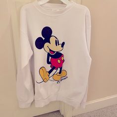 Brand New - Never Worn Cute White Mickey Mouse Sweatshirt, White Cotton Mickey Mouse Sweatshirt, Casual White Mickey Mouse Sweatshirt, Mickey Mouse Sweatshirt For Winter Streetwear, Casual Mickey Mouse Tops For Winter, White Long Sleeve Sweatshirt With Mickey Mouse, White Long Sleeve Mickey Mouse Sweatshirt, White Fun Winter Hoodie, Fun White Winter Hoodie