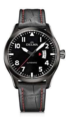 Black dial, applied indexes delma watch Classic Black Chronograph Watch With Date Indicator, Classic Black Watch Accessories With Date Indicator, Classic Watches With Tachymeter And Rectangular Dial, Classic Rectangular Dial Watch With Tachymeter, Pilot Watch, Mens Fashion Classic, Automatic Watches For Men, High Contrast, Luxury Watches For Men