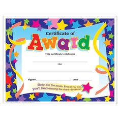 certificate of award with stars and confetti