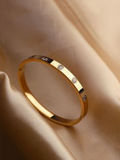 Yellow Gold  Collar  Stainless Steel   Embellished   Women's Fashion Jewelry Bracelets Design Gold, Golden Breslet For Women, Daily Use Bracelet For Women, Best Bracelets Women, Stainless Steel Bracelet Woman, Gold Bangle Designs For Women, Gold Bangles Bracelet, Gold Bangles Bracelet For Women, Women Kada Designs