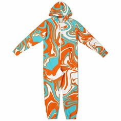 Orange Turquoise and White Oil Spill Adult Unisex Onesie Jumpsuit | BigTexFunkadelic Playful Blue Jumpsuits And Rompers For Loungewear, Casual Long Sleeve Onesie With Graphic Print, Casual Long Sleeve Graphic Print Onesie, Playful Multicolor Onesie For Loungewear, Blue Casual Onesie For Sleep, Casual Blue Printed Onesie, Casual Hooded Onesie For Pajama Party, Casual Printed Onesie For Loungewear, Green Casual Sleep Onesie