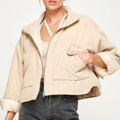 Curduroy Padded Crop Jacket Neutral Color Beige Available Sizes: S M L Comfy, Thick, Layered With Zipper High Quality Feels Like Puffer Jacket Inside Beige Corduroy Collar Outerwear For Spring, Beige Outerwear With Corduroy Collar For Spring, Fall Beige Corduroy Outerwear, Beige Corduroy Outerwear For Spring, Spring Beige Corduroy Outerwear, Beige Cotton Cropped Jacket For Winter, Neutral Color, Crop Jacket, Puffer Jacket