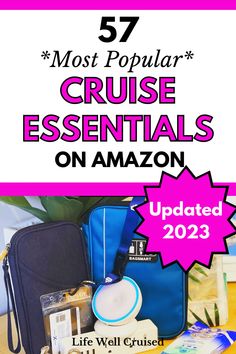 the top five most popular cruise essentials on amazon, including an open suitcase and other items