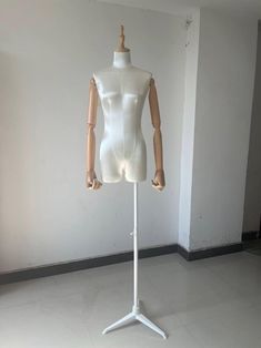 Adjustable White Tripod Base Wooden Arms White Satin Female Mannequin Dress Form White Mannequin Dress, Dress Forms, Dress Form, White Satin, Tripod, Satin, White