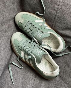 Sambas Styled, Adidas Samba Green, Green Sambas, Tiger Shoes, Pretty Sneakers, Adidas Samba Og, Adidas Sneakers Women