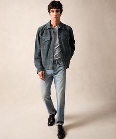 Italian Suede Snap Dylan Jacket in Blue Metal Washed Blue Long Sleeve Outerwear With Flap Pockets, Blue Denim Jacket With Welt Pockets For Fall, Classic Washed Blue Long Sleeve Outerwear, Ts Logo, Todd Snyder Champion, Sweatshorts Shorts, Italy Fits, Linen Suits, Linen Tshirts