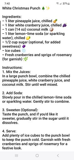 an iphone screen showing the instructions for how to use christmas punch in english and spanish