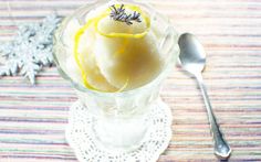 an ice cream sundae with lemon and lavender