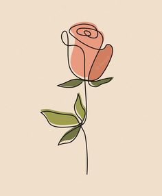 a single pink rose with green leaves on a beige background is featured in this image