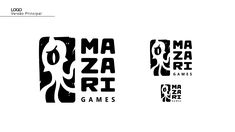 the logo for maza ri games is shown in black and white, with an abstract design