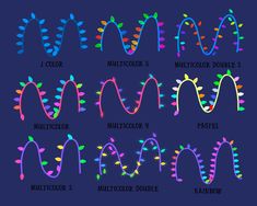 the different types of letters and numbers that are drawn with colored pencils on a blue background