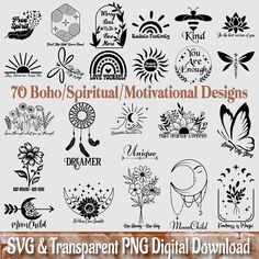 70 boho / softural motivational designs svg & transparent png digital