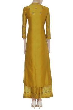 Shop for Manasi Sengupta Yellow Silk Chanderi Kurta Palazzo Set for Women Online at Aza Fashions Collar Kurta, Yellow Kurta, Kurta Palazzo Set, Palazzo Set, Yellow Silk, Fabric Silk, Mandarin Collar, Set For Women, Aza Fashion