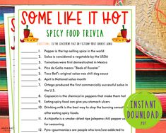 some like it hot spicy food trivia printable for kids to use in the classroom