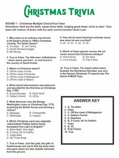 the christmas trivia is shown in this printable sheet for kids to learn how to read