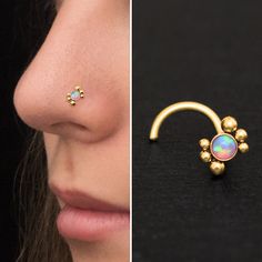 "Surgical steel nose stud. This listing is for a single item. ITEM MEASUREMENTS: Available gauges (thickness of post): 22g, 20g, 18g, 16g Gemstone size: 2mm Available post shapes: L-Shape, Bone, Left Screw (for left nostril), Right Screw (for right nostril) MATERIALS USED: We create this jewelry using the highest quality 316L Surgical Steel. Every steel jewelry in our shop can be made in 3 colors: plain steel, yellow gold plated, rose gold plated. Gold plating means - covering with a thin layer Nose Bone Stud, Opal Nose Stud, Nostril Ring, Nostril Piercing, Nose Bone, Opal Nose Ring, Nose Screw, Piercing Nose, Nose Bones