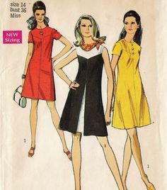 three women's dresses with short sleeves and collars, one in yellow and the other in black