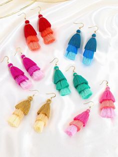 Hi! These are high quality, handmade earrings that are ready to ship. I am a full time college student, so if you message me please anticipate several hours for a response. String Earrings, Crochet Beret, Earrings Ideas, Earring Bundle, Tassel Drop Earrings, Three Tier, Basic Crochet Stitches, Bead Earrings, Tassel Earrings