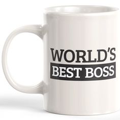 a white coffee mug with the words world's best boss in black on it