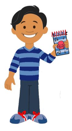 a cartoon boy holding up a cell phone with candles on it's display screen