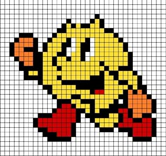 A pixel art template of the pack man mascot running. Cross Stitch Games, Pac Man, Perler Art, Pixel Art Templates, Diy Perler Bead Crafts, Perler Bead Templates, Pixel Art Grid, Pixel Art Games