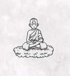 a drawing of a buddha sitting on top of a cloud