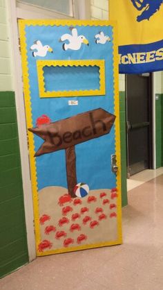 a door decorated to look like a beach