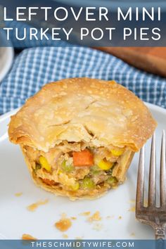 leftover mini turkey pot pies on a plate with a fork