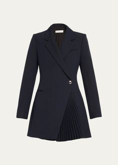 A.L.C. Callen Pleated Blazer Mini Dress - Bergdorf Goodman Tailored Long Sleeve Pleated Dresses, Elegant Silk Dresses, Pleated Blazer, Blazer Mini Dress, Evening Flats, Cocktail Jacket, 90s Dress, Blazer Fashion, Dresses Pants