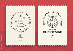 two christmas cards with the words happy holidays and merry new year