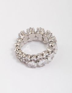 Add a touch of sparkle to your stack with this stunning, silver-toned cocktail ring. This ring features a stretchy band and is encrusted with round, cubic zirconia crystals for a luxe look. Material: Crystal, Cubic Zirconia Dimensions: Length Adjustable x Band Width 7mm | Lovisa Silver Round Cubic Zirconia Wrapped Ring, Clear Wrap Rings, Favorite Rings, Cocktail Ring, Cocktail Rings, Ring Necklace, Band Rings, Cubic Zirconia, Ring Size, Product Launch