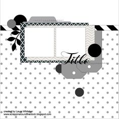 a scrapbook page with black and white polka dots on the border, an empty photo frame