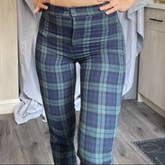 They Are A Size Small And Will Fit If You're A Size 24 Or 25. They Are Pretty New I Have Never Worn Them But They Got Pretty Linty Since I've Kept Them Stored With Other Clothes For Awhile. Plaid Fitted Straight Leg Bottoms, Fitted Plaid Straight Leg Bottoms, High Waist Stretch Plaid Bottoms, Fitted Plaid Cotton Bottoms, Fitted Plaid Trousers, Fitted Plaid Cotton Pants, Plaid High Waist Fitted Bottoms, High Waist Plaid Fitted Bottoms, High Waist Fitted Plaid Bottoms