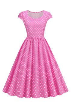 ZAPAKA Women Vintage Dress A Line Polka Dots Swing 1950s Dress Midi Dress Wedding, Vintage Dresses Cheap, Vintage Dresses Online, Vintage Wedding Party, Pleated Neckline, Pink Polka Dot Dress, Wedding Tea, Fit Summer, Retro Vintage Dresses