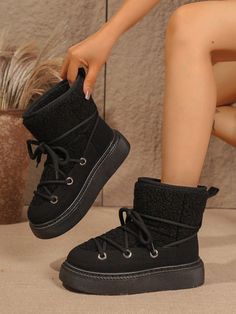 Women Snow Boots, New 2024 Fleece Thickened Round Toe Lace-Up Fashion Warm Winter Outdoor Boots Black         Sports & Outdoor Shoes, size features are:Bust: ,Length: ,Sleeve Length: Women Snow Boots, Outdoor Boots, Beach Flip Flops, Snow Boots Women, Casual Sport Shoes, No Foundation Makeup, Outdoor Shoes, Inspiration Mode, Boots Black