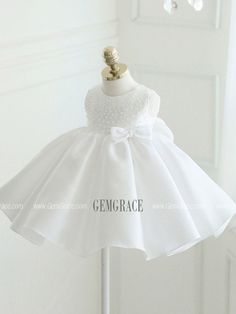 10% off now|Free shipping world-wide. White Ballgown Satin Toddler Flower Girl Dress with Beadings Bow at GemGrace. Click to learn our pro custom-made service for wedding dress, formal dress. View #FlowerGirlDresses for more ideas. Satin Ball Gown With Satin Bow For Wedding, First Communion Satin Dress With Satin Bow, Satin First Communion Dress With Satin Bow, White Satin Princess Dress For Pageant, Satin Princess Dress With Bow For Pageants, Satin Princess Dress With Bow For Pageant, Satin Princess Dress With Bow For Wedding, White Satin Princess Dress For Baptism, White Satin Baptism Dress For Pageant