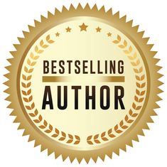 the best selling author badge with stars and laurels around it in gold, on a white background