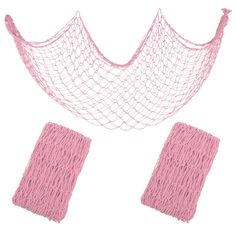 a pink net with two pieces of yarn