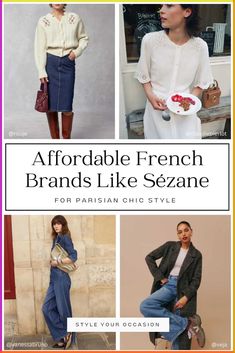 Looking to shop some affordable French clothing brands? You'll love my list of 2024 stores and brands like Sezane that are budget-friendly! French Girl Style Spring 2024, Spring French Style, Sezane Spring Outfits, Sezane Spring 2024, Sezane Style Summer, Sezane Outfit Summer, French Girl Spring Style, French Fashion Spring 2024, Paris Fashion Summer 2024