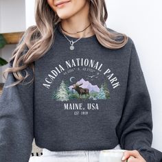 Adventure awaits! Unisex vintage-style sweatshirt featuring Acadia National Park. Perfect gift for hikers, campers, and nature lovers. Soft, comfy, & wanderlust-worthy. Hello there! 😊👋 If you're on the hunt for some seriously cozy sweatshirts, you've come to the right place! I'm absolutely passionate about what I do, and my mission is to make your shopping experience absolutely perfect. If you ever have any questions, concerns, or just want to chat about my products, feel free to reach out to Casual Sweatshirt With Letter Print For Outdoor Activities, Casual Sweatshirt With Letter Print For Outdoor, Casual Letter Print Sweatshirt For Outdoor Activities, Fall Hiking Crew Neck Sweatshirt, Fall Hiking Sweatshirt Crew Neck, Fall Crew Neck Sweatshirt For Adventure, Fall Crew Neck Sweatshirt For Hiking, Fall Hiking Sweatshirt With Letter Print, Casual Hiking Sweatshirt With Letter Print