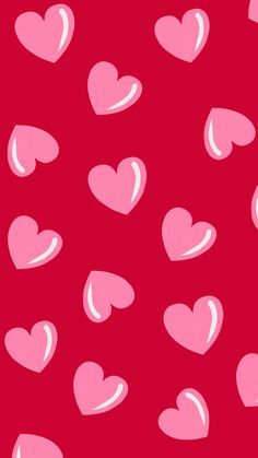 many pink hearts on a red background with white and black lines in the shape of heart shapes