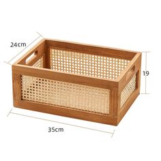 a wooden basket with measurements for it